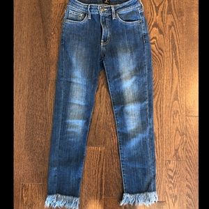 Just black denim mid rise jeans with fringe bottom